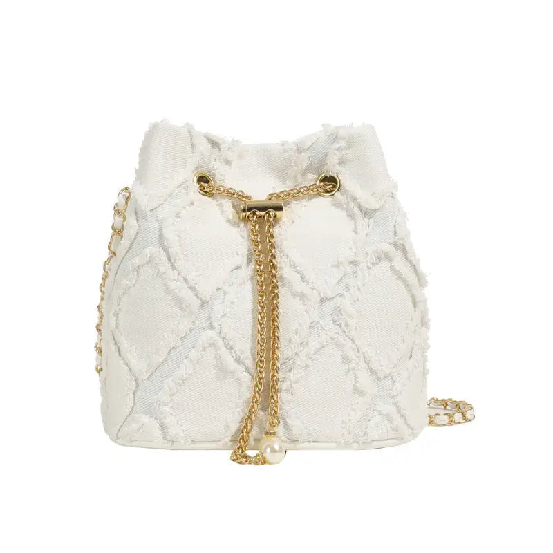Soft Denim Bucket Crossbody Bag for Women Multiple Colors - Beige