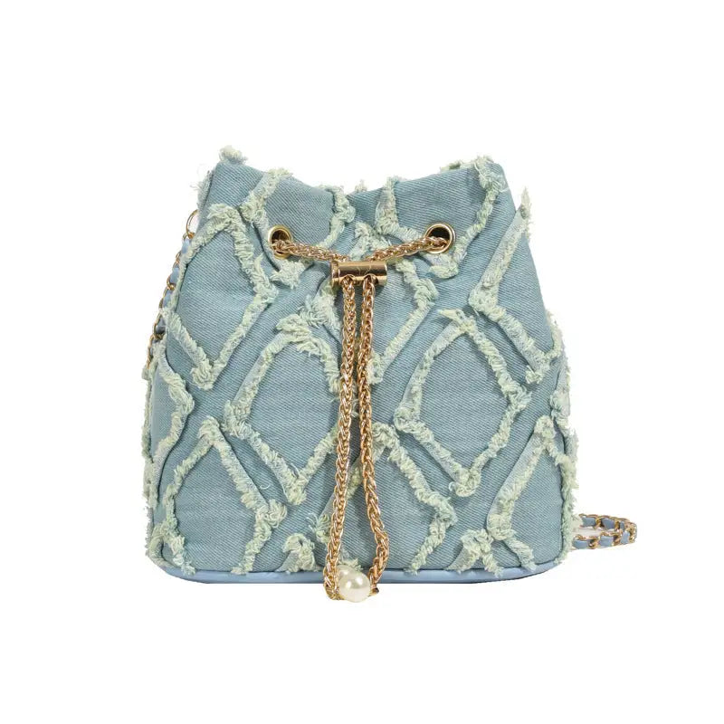Soft Denim Bucket Crossbody Bag for Women Multiple Colors - Light Blue