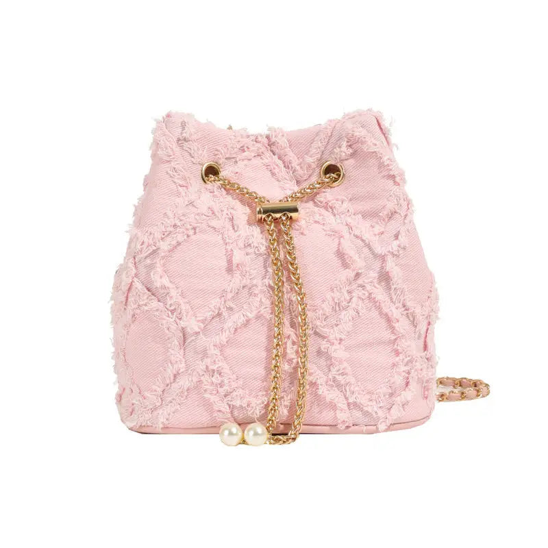 Soft Denim Bucket Crossbody Bag for Women Multiple Colors - Pink