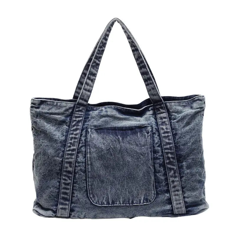 Soft Denim Square Suitcase with Multiple Internal Pockets