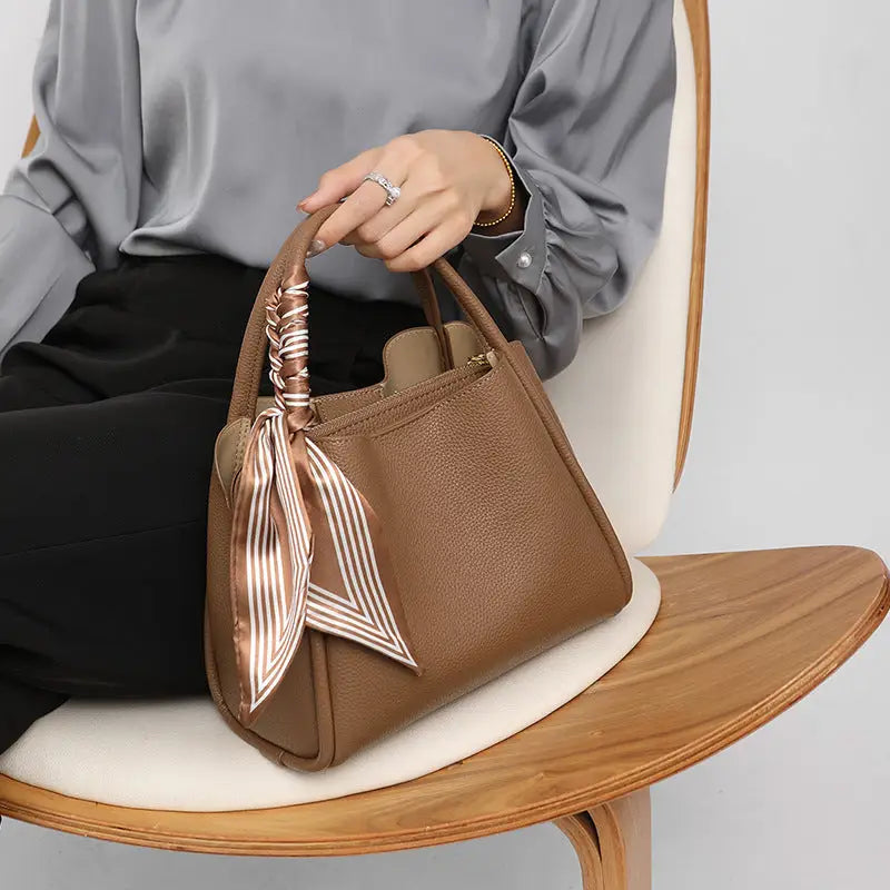 Soft Genuine Leather Suitcase with Three Dimensional Pocket