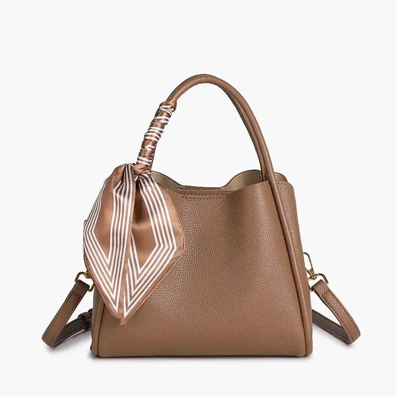 Soft Genuine Leather Suitcase with Three Dimensional Pocket - Brown
