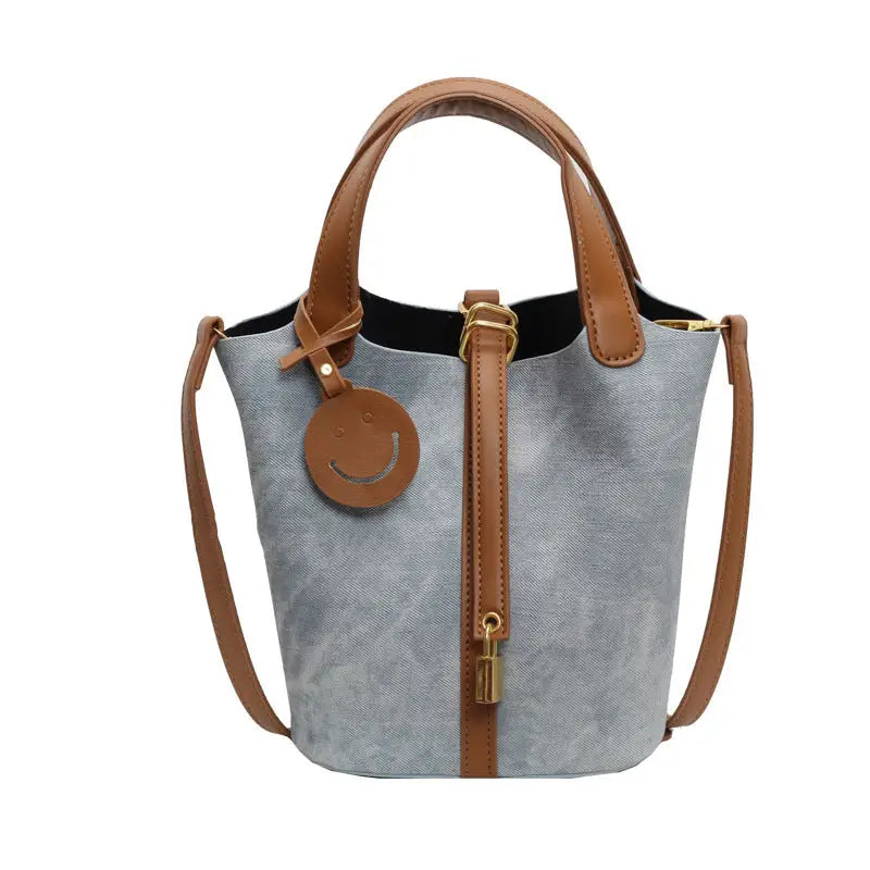 Soft PU Horizontal Square Bag with Camera Pocket and 3D Outer Pockets - Sky Blue