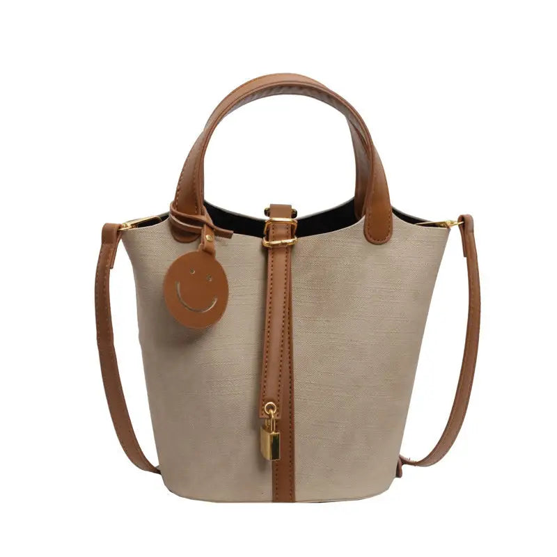 Soft PU Horizontal Square Bag with Camera Pocket and 3D Outer Pockets - Khaki