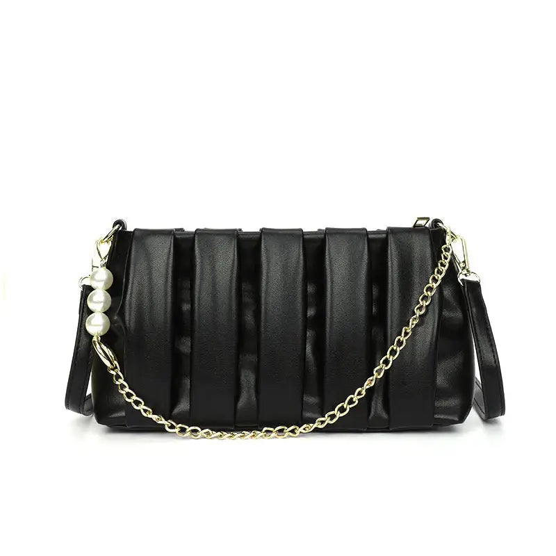 Soft PU Horizontal Square Bag with Open Pocket and Zippered Interior - Black