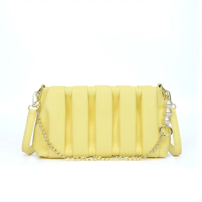 Soft PU Horizontal Square Bag with Open Pocket and Zippered Interior - Light Yellow