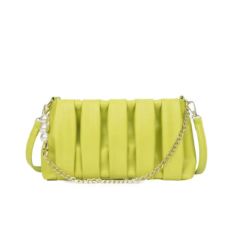 Soft PU Horizontal Square Bag with Open Pocket and Zippered Interior - Apple Green