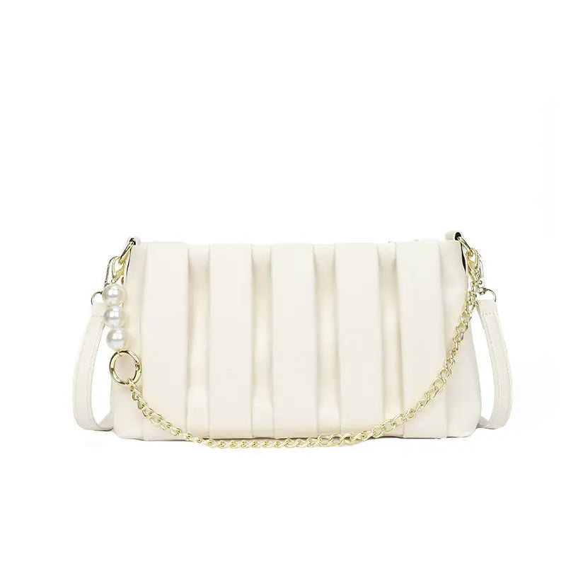 Soft PU Horizontal Square Bag with Open Pocket and Zippered Interior - White
