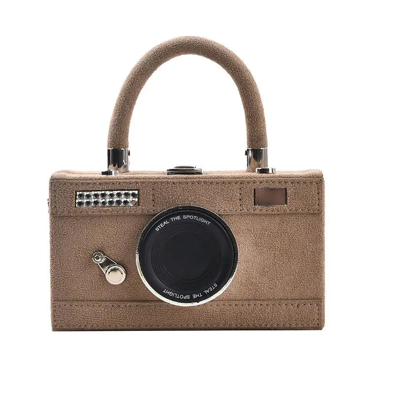 Soft PU Square Suitcase with Rivets and Multiple Color Options - Khaki