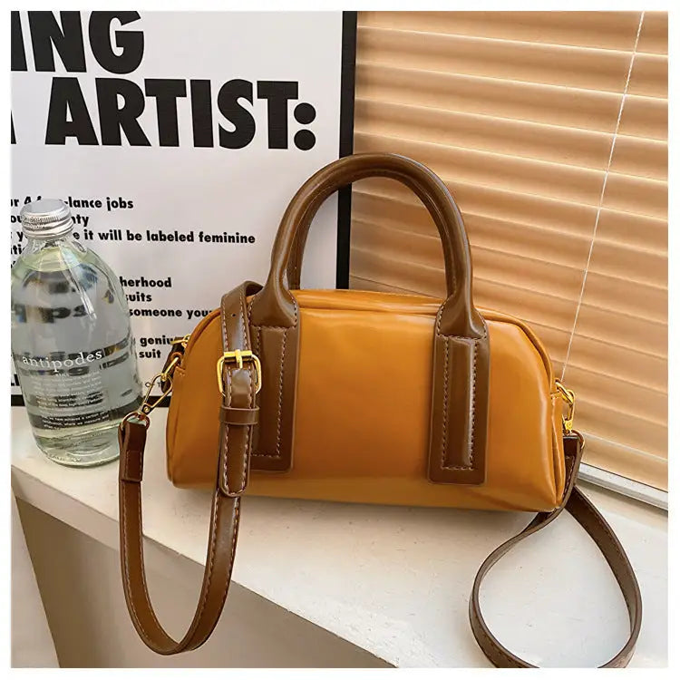 Soft PU Street Trend Single Shoulder Handbag Multiple Colors - Brown