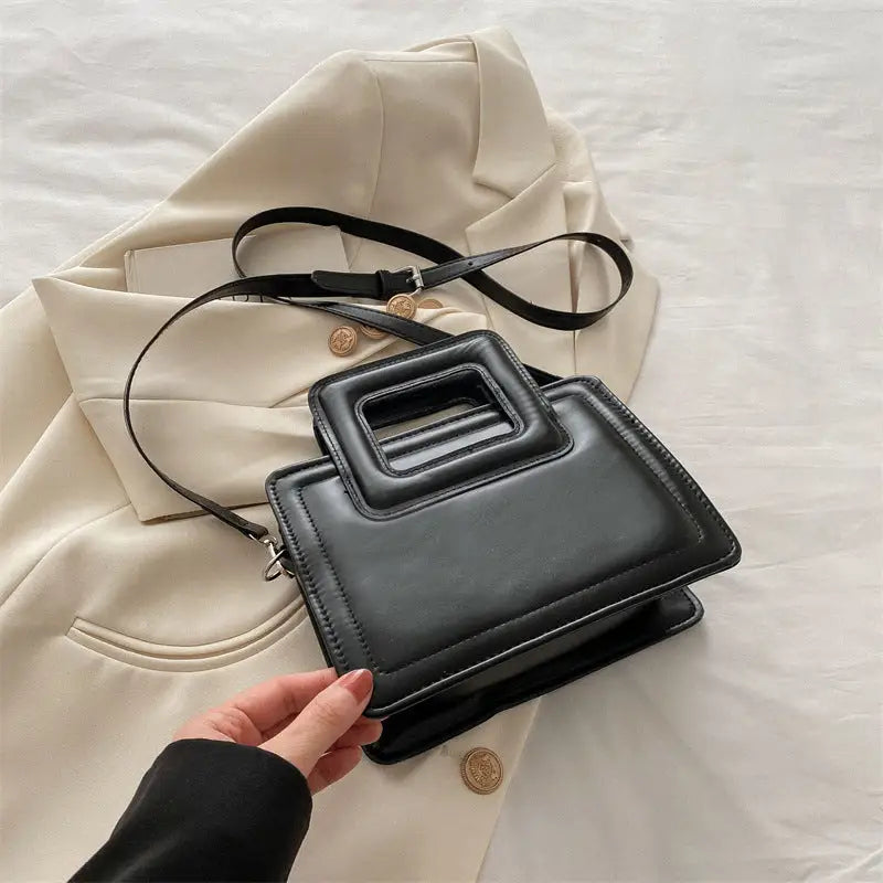 Soft PU Three Dimensional Pocket Handbag in Multiple Colors - Black