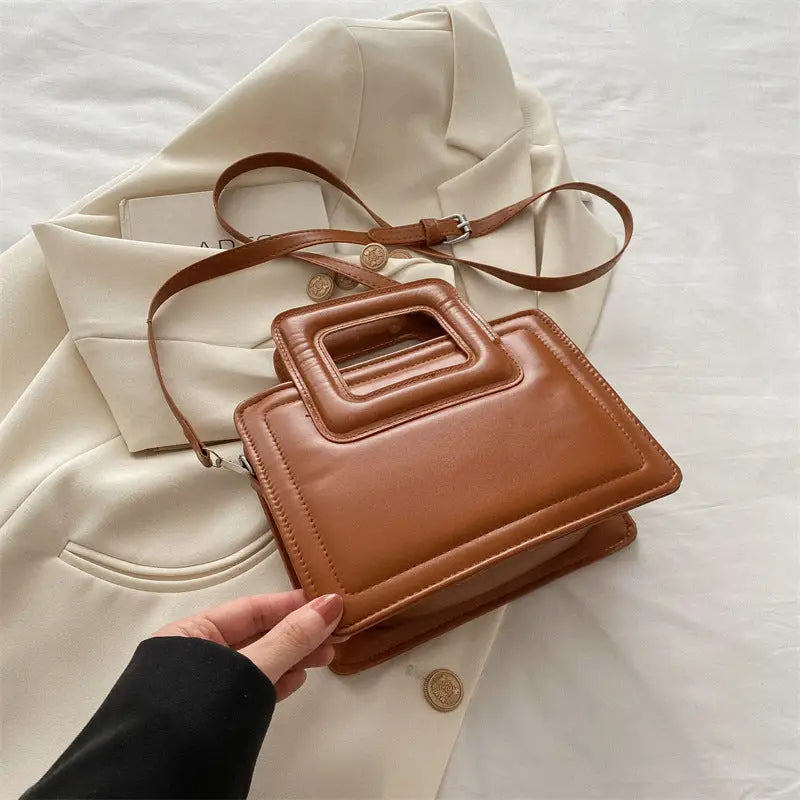 Soft PU Three Dimensional Pocket Handbag in Multiple Colors - Brown
