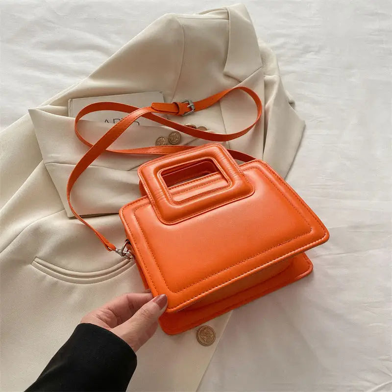 Soft PU Three Dimensional Pocket Handbag in Multiple Colors - Orange