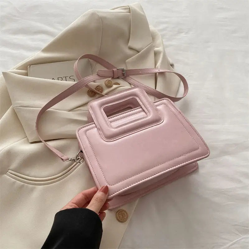 Soft PU Three Dimensional Pocket Handbag in Multiple Colors - Pink