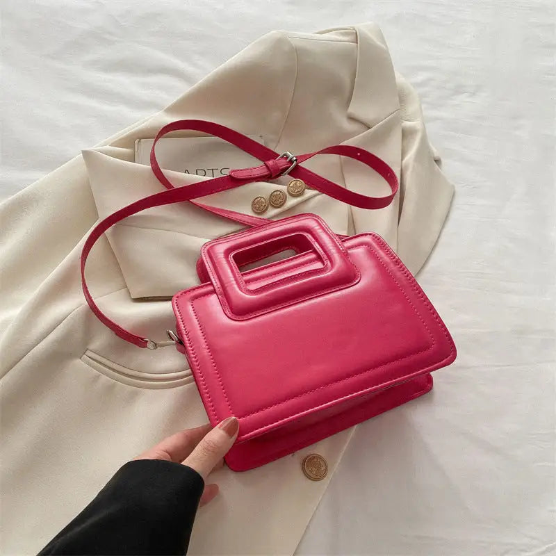 Soft PU Three Dimensional Pocket Handbag in Multiple Colors - Rose Pink