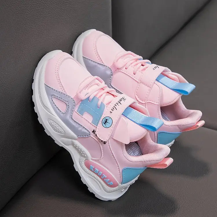 Soft Sole Dad Shoes for Girls - Pink Leather Surface / Size 26 About 160mm