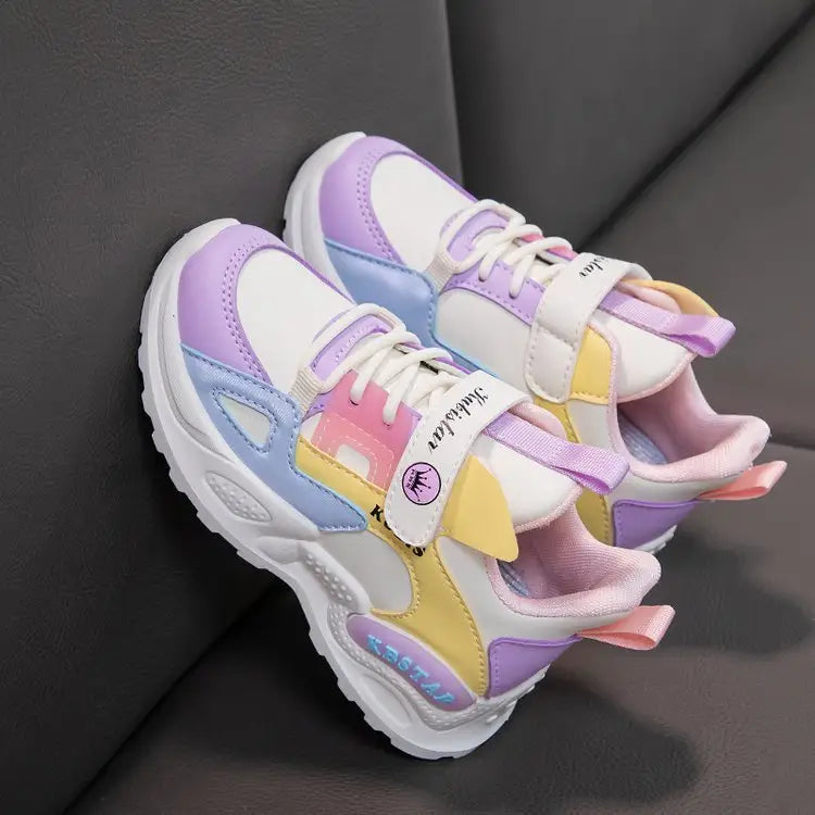 Soft Sole Dad Shoes for Girls - Purple Leather Surface / Size 26 About 160mm