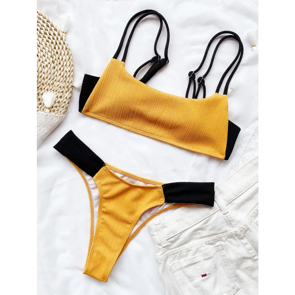 Solid color block bikini