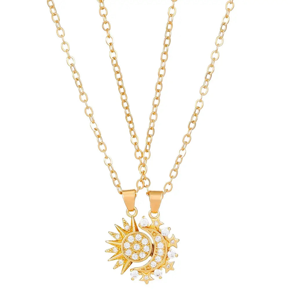SoulSync: Sun & Moon Magnetic Couple Necklaces - Copper 01kc Gold 12075