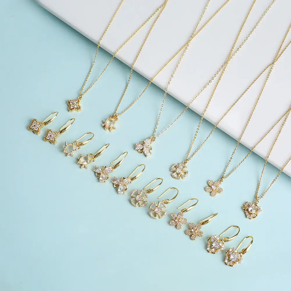 SparkleTriad: Crystal Zircon Jewelry Set