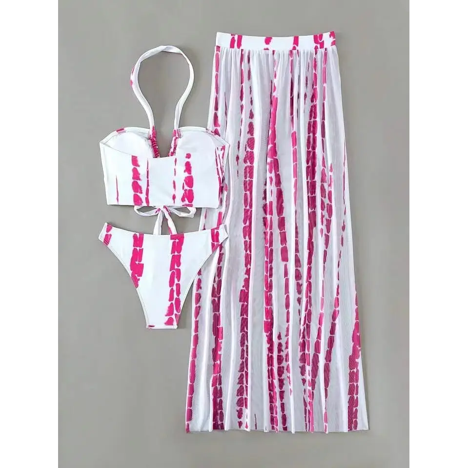 Split Bikini Swimsuit Cross Strap Sunscreen Gauze Skirt