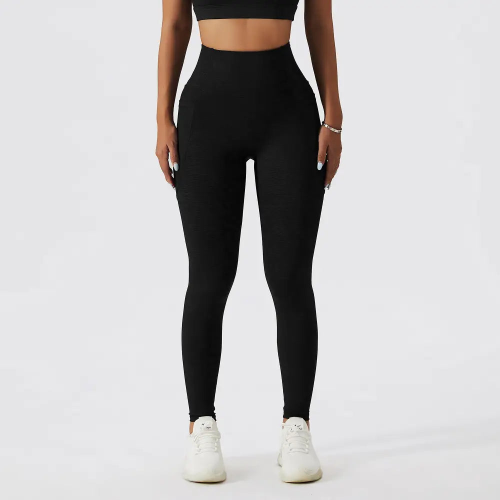 Sports Underwear Gathers Back Yoga Bra Fitness Suit For Women - Starry black pants / S