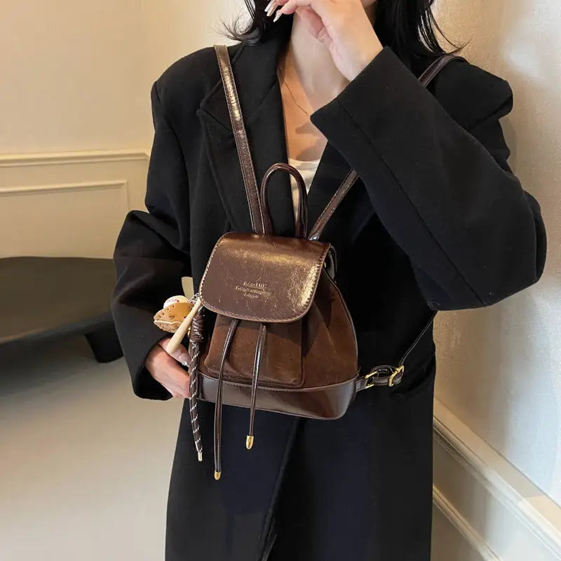 Square Soft PU Handbag with Pendant and Sandwich Pocket