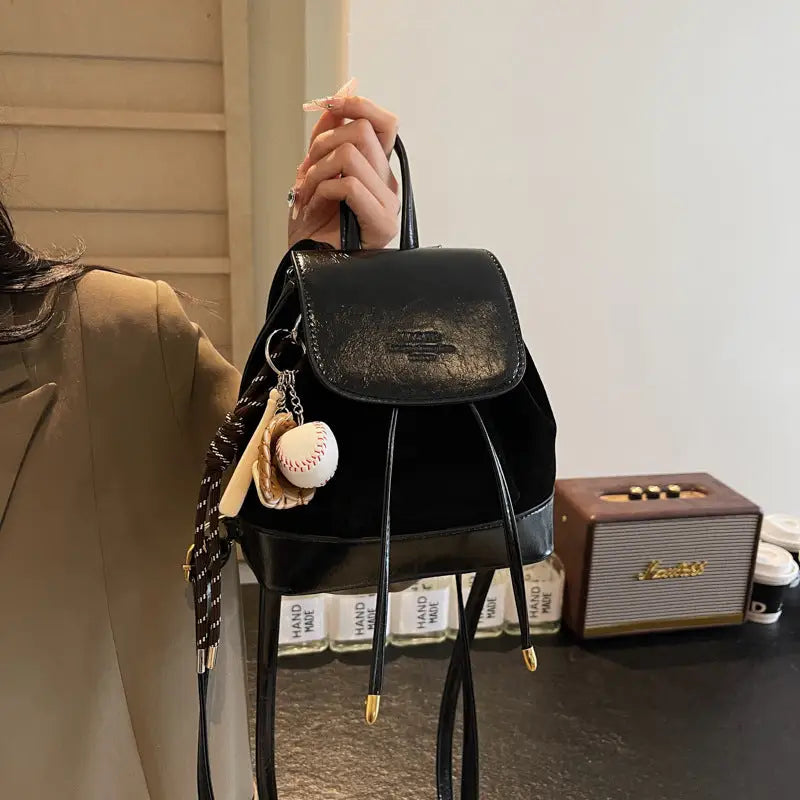 Square Soft PU Handbag with Pendant and Sandwich Pocket