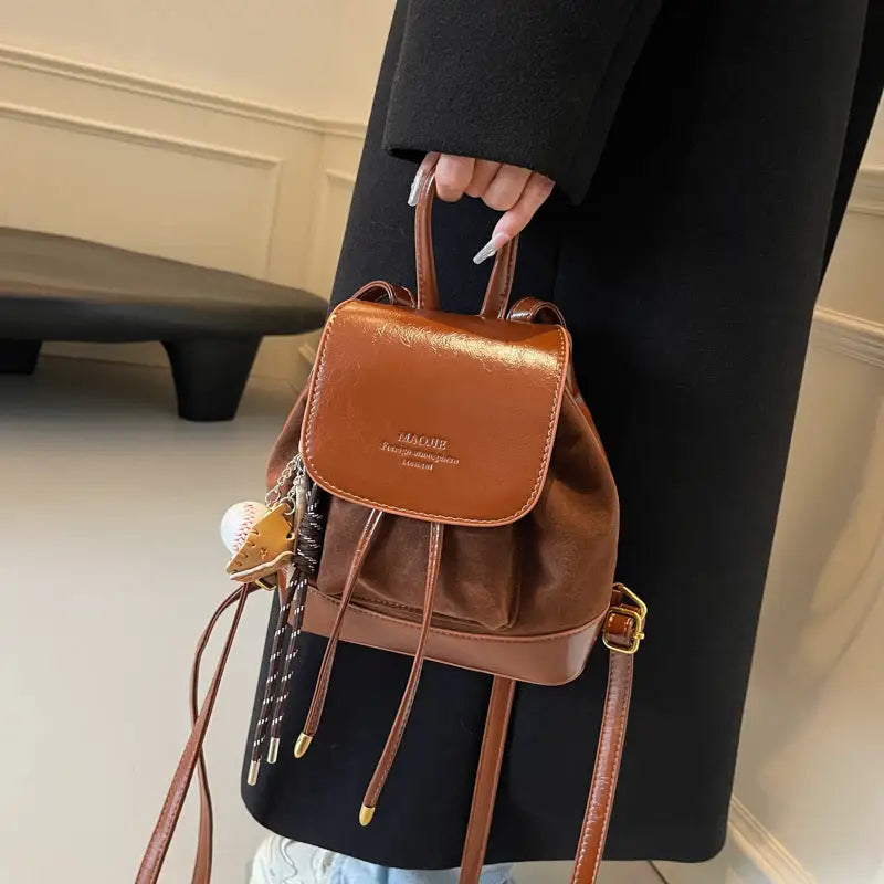 Square Soft PU Handbag with Pendant and Sandwich Pocket