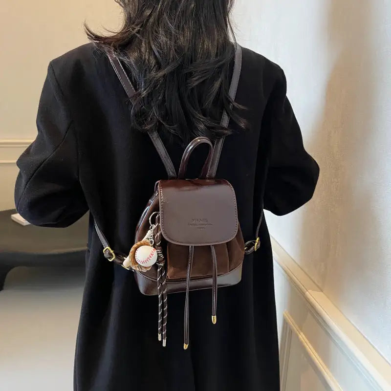 Square Soft PU Handbag with Pendant and Sandwich Pocket