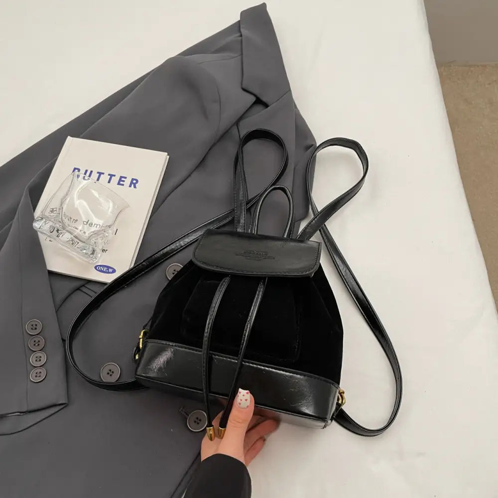 Square Soft PU Handbag with Pendant and Sandwich Pocket - Black