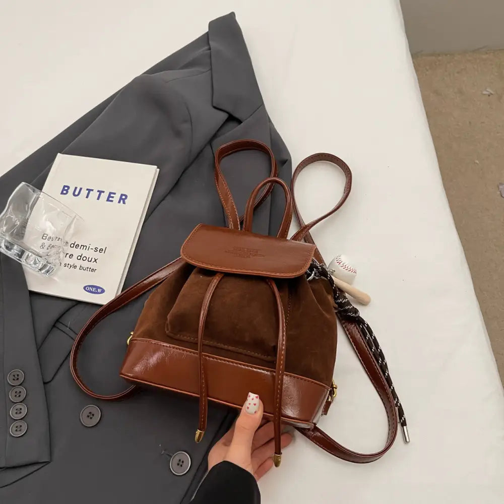 Square Soft PU Handbag with Pendant and Sandwich Pocket - Coffee
