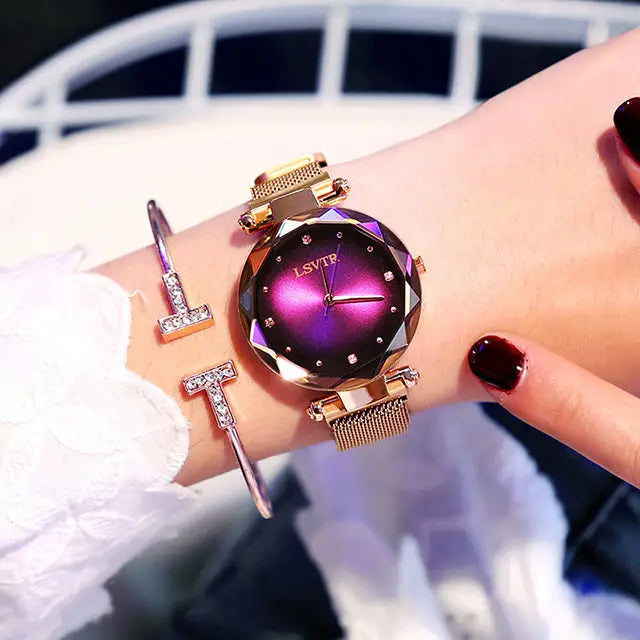StarryRose: Elegant Diamond Magnet Watch