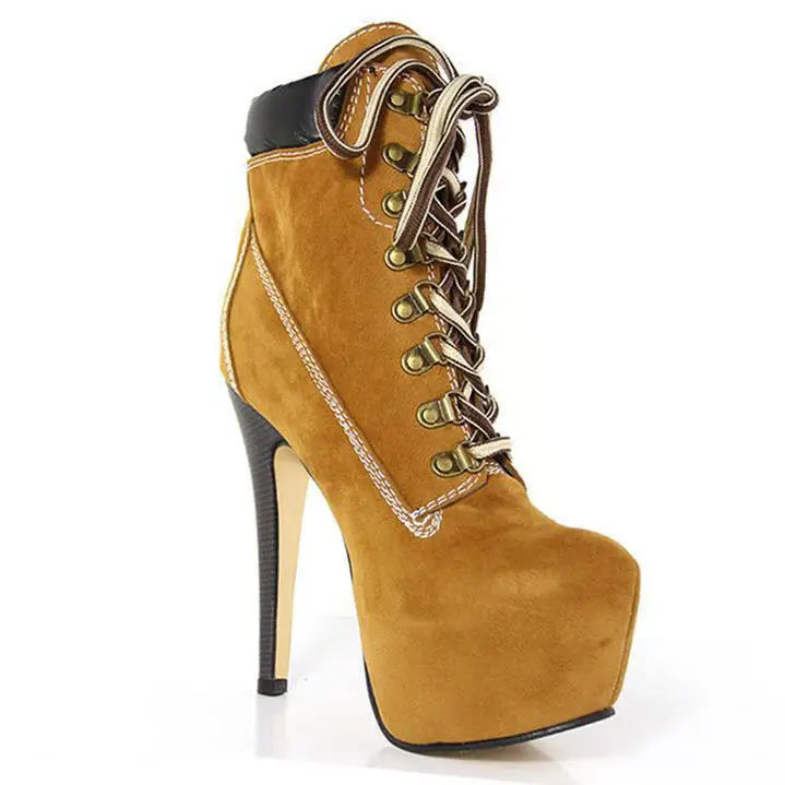 StealthGlam Lace-Up Stiletto Boots - Yellow / 34
