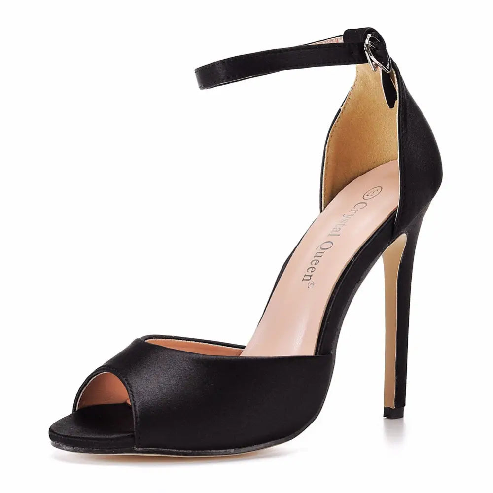 Stiletto Chic Sandals - Black Silk Surface / 35