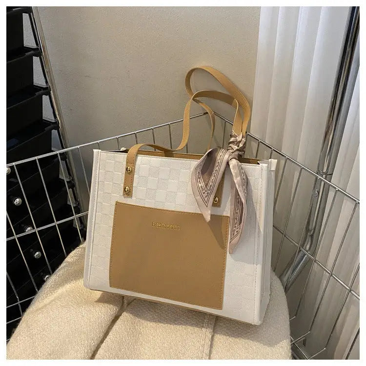 Stitching Soft PU Bucket Bag with Sandwich Pocket and Mobile Phone Compartment - Khaki