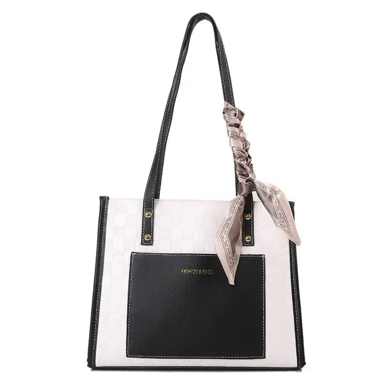 Stitching Soft PU Bucket Bag with Sandwich Pocket and Mobile Phone Compartment