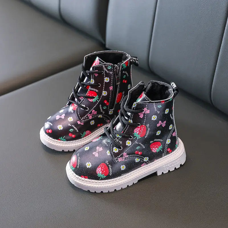 Strawberry Charm Girls’ Martin Boots - Black / 21.yards