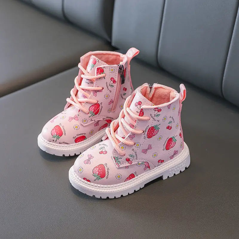 Strawberry Charm Girls’ Martin Boots - Pink / 21.yards