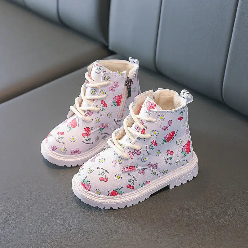 Strawberry Charm Girls’ Martin Boots - White / 21.yards