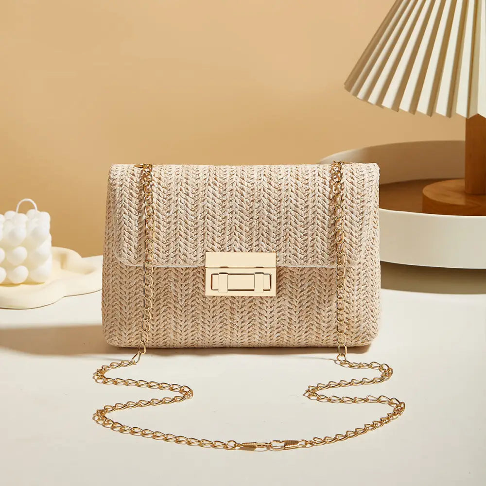 StrawLock Square Bag - Beige