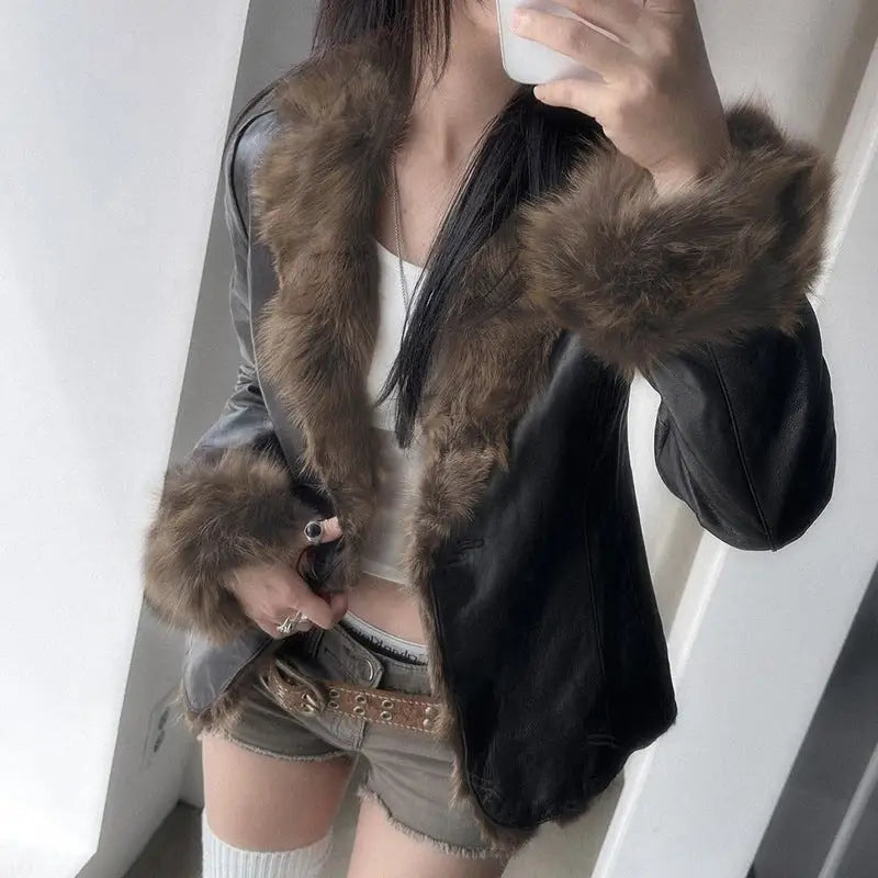 Street Chic Leather Coat with Fur
