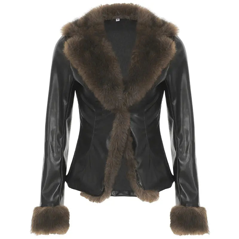 Street Chic Leather Coat with Fur