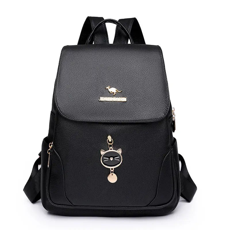 Street Trend PU Backpack with Three-Dimensional Pocket - Black