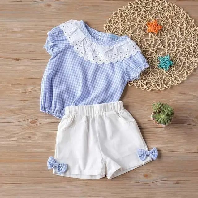 Summer Bow T-Shirt Set - BZ137 sky blue / 2T