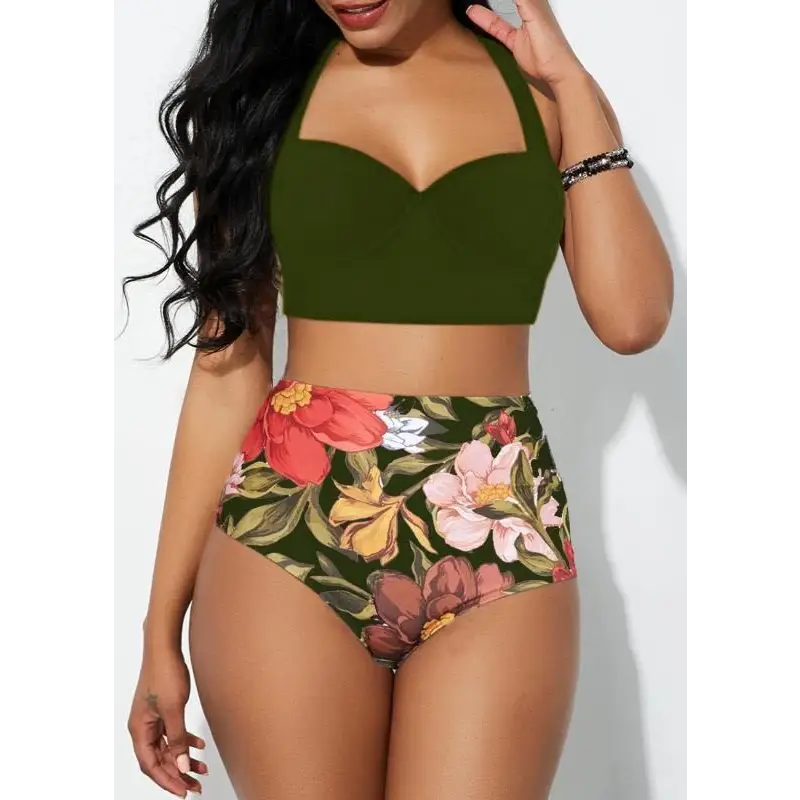 Sunflower print bikini set - Green / M