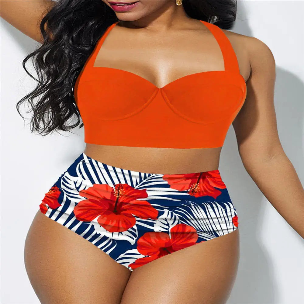 Sunflower print bikini set - Orange / 3XL
