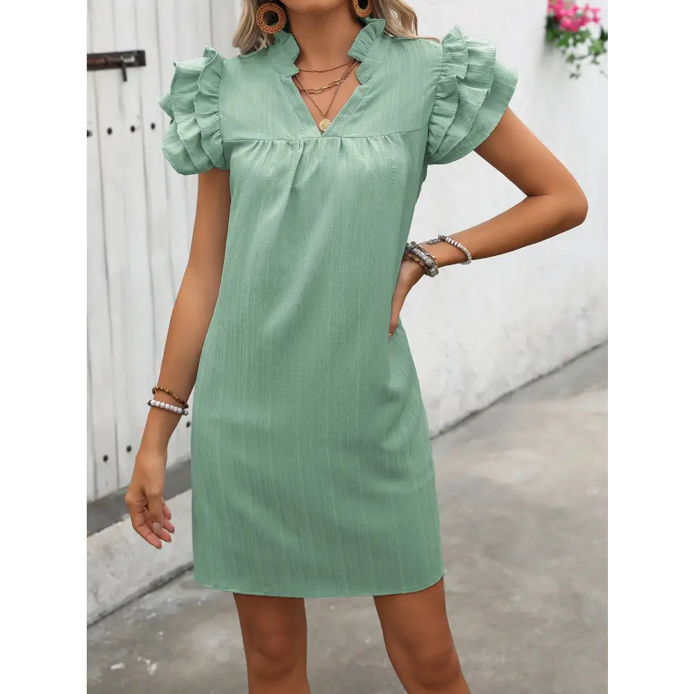 Sunlit Elegance: Euro-American Stand Collar Dress - Green / S