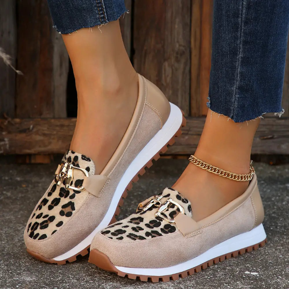 Sunny Stride: Women’s Metal Buckle Flats - Beige / 36