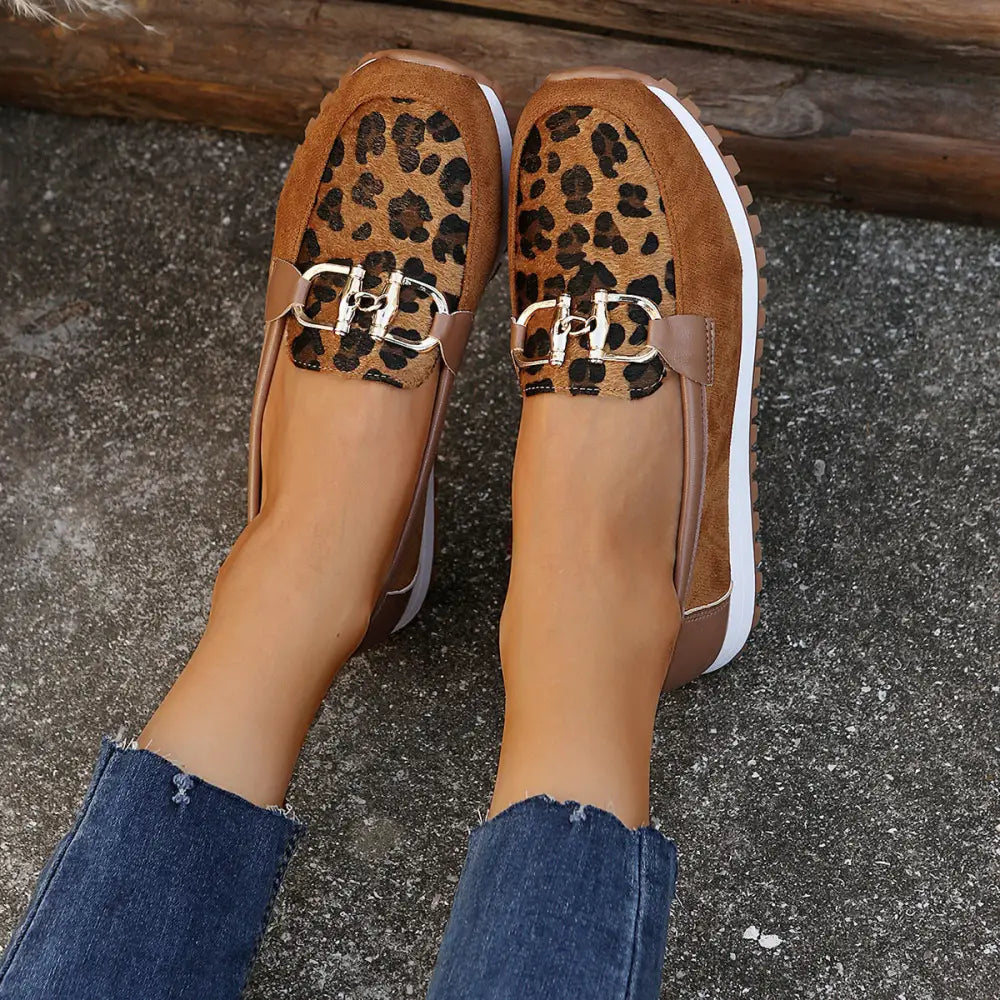 Sunny Stride: Women’s Metal Buckle Flats - Brown / 36